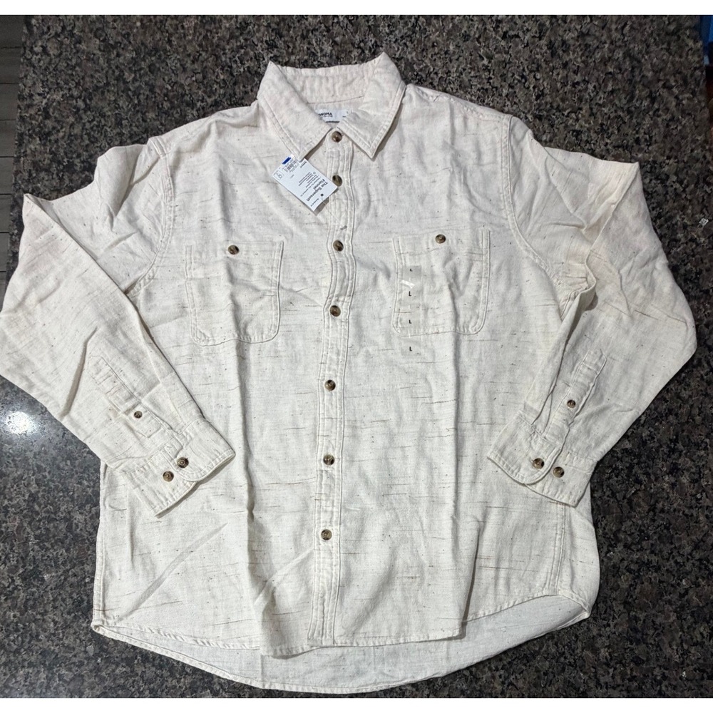 Sonoma Goods For Life Mens Large Cream Heathered Button Up Shirt New With Tags